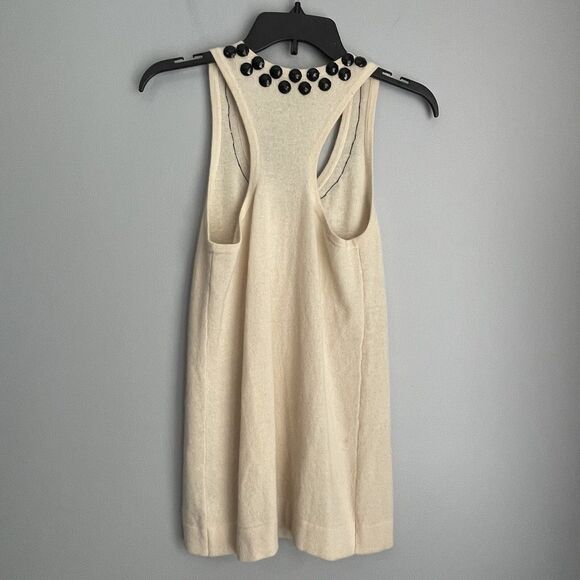 LINE 100% Cashmere Sweater Racerback Size XS S Beaded Neckline SOFT Quiet Luxury - Picture 7 of 15
